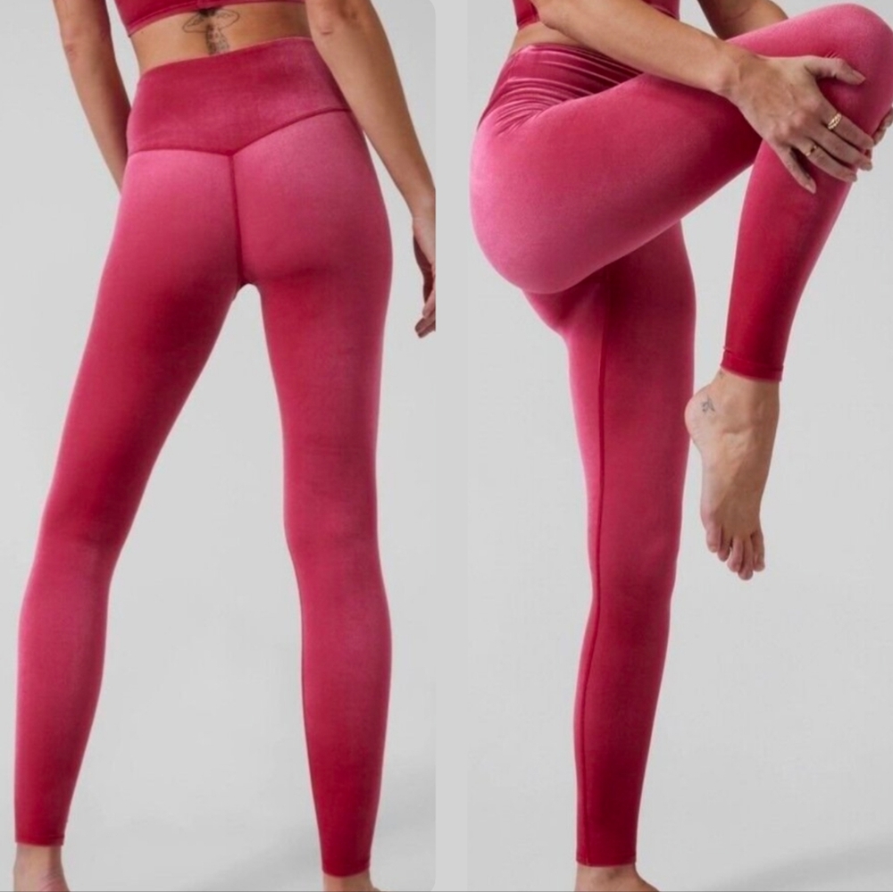 Athleta Elation Velvet Tight Magenta Berry Pink Full Length Cozy Leggings M